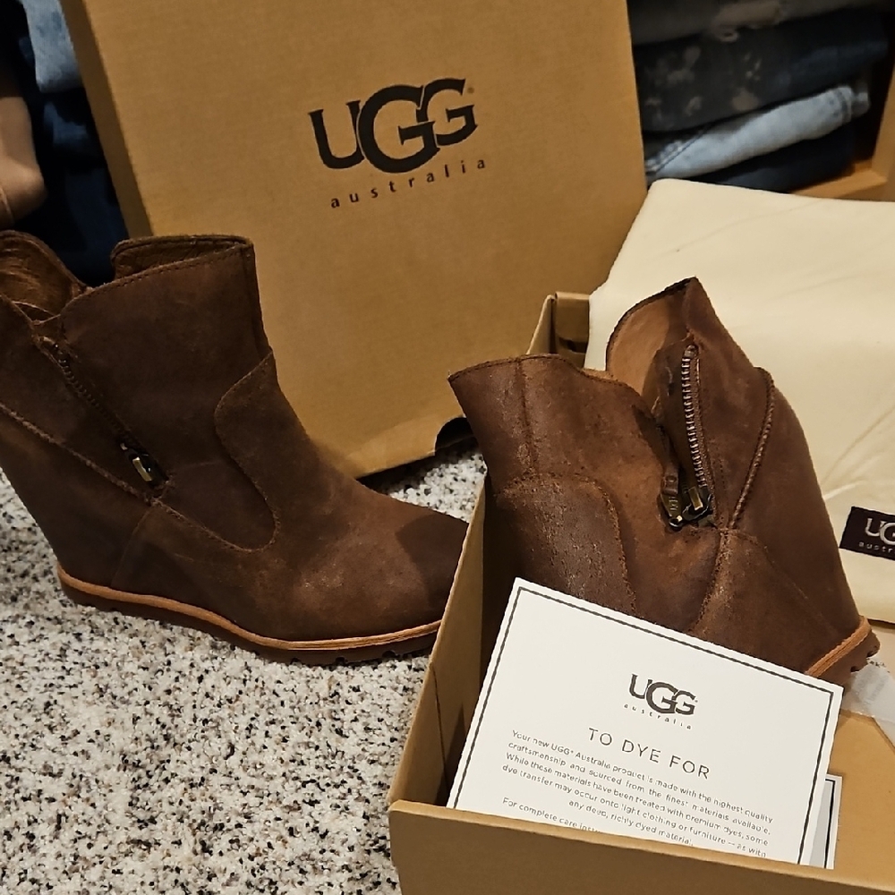 UGG Chocolate Brown Wedge Ankle Boots - Picture 2 of 4